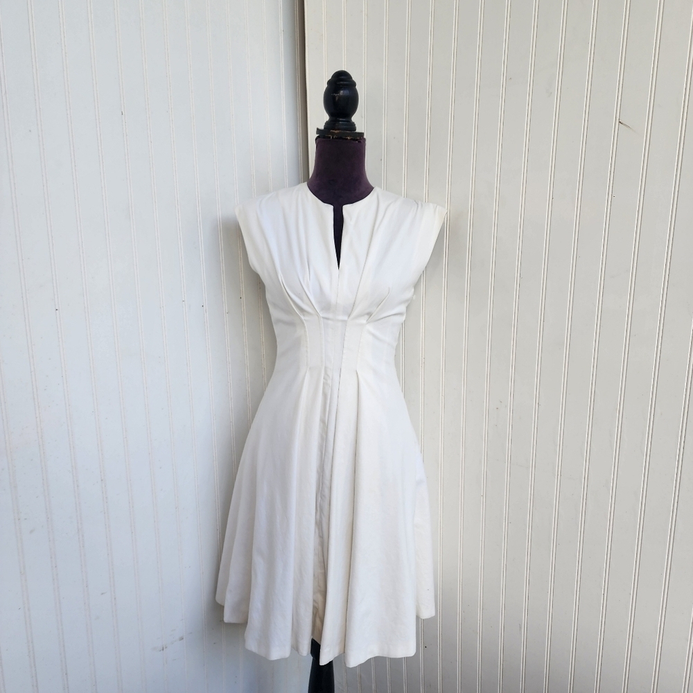 Lyn Devon Women's White Cap Sleeve Pleat Textured Dress Black Back Zip Lined 4